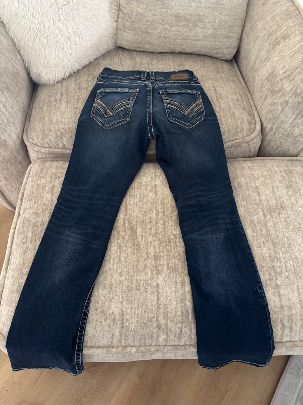 Buckle Indigo Bootcut Jeans with Contrast Stitching